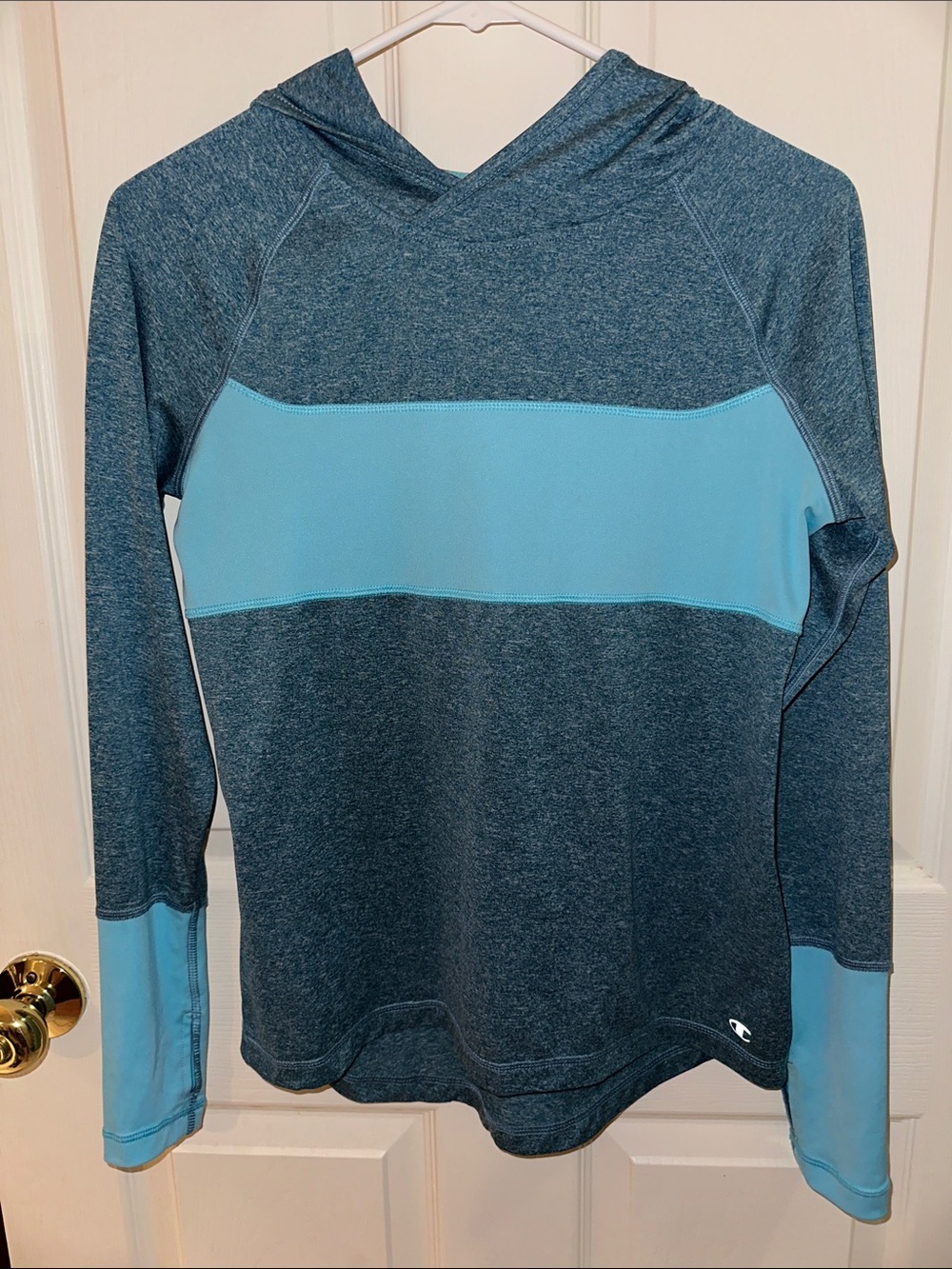 Champion Blue Teal Panel Hooded Long-Sleeve Pullover